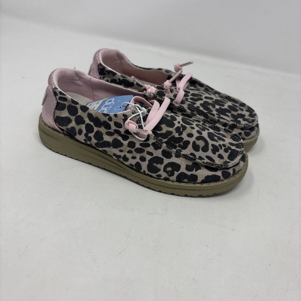 HEYDUDE Wendy Youth Leo Nut Leopard Print Slip On Shoes Kids Size 13 NWT